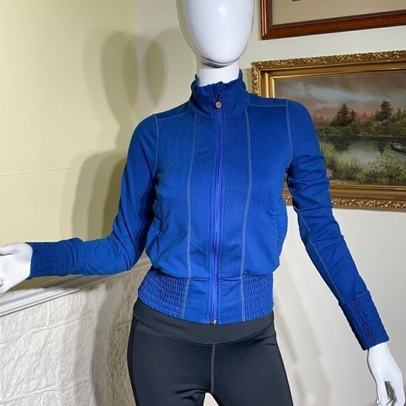Lululemon Da Bomber Full Zip Up Jacket Blue Herringbone - Picture 2 of 14